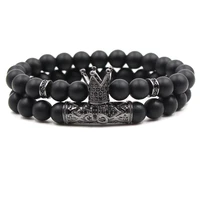 2020 new bracelet black frosted stone buddha bead bracelet micro encrusted zircon crown set couple bracelet 2 sets