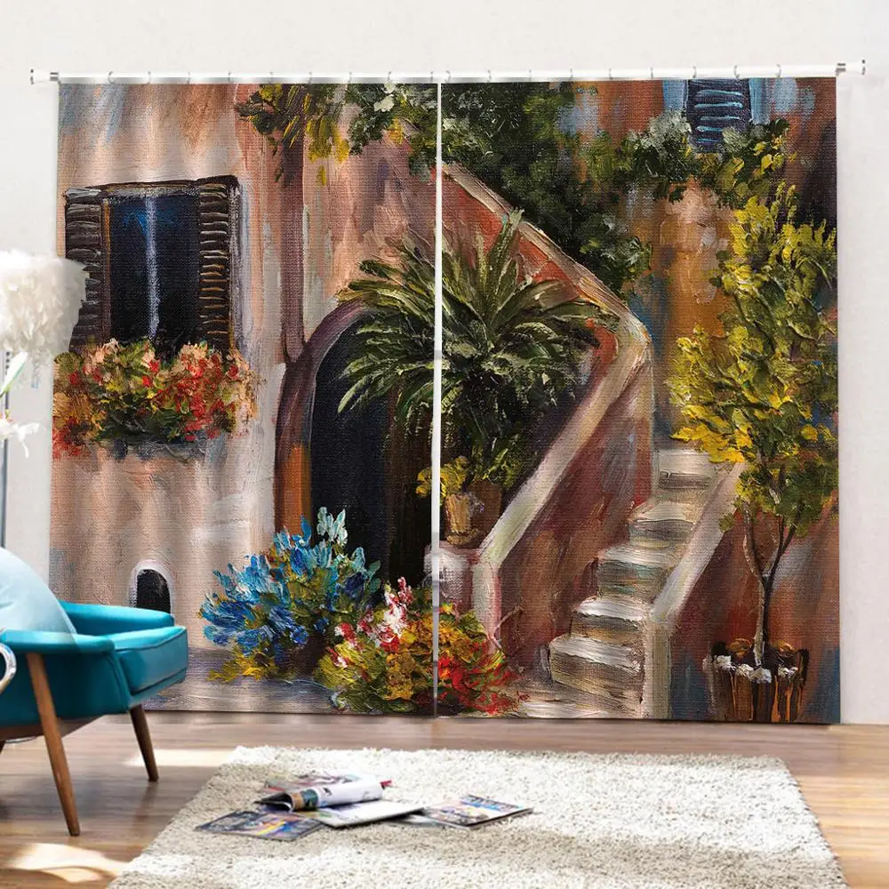 Картина маслом в натуральном стиле пейзаж фото 3d занавеска для гостиной