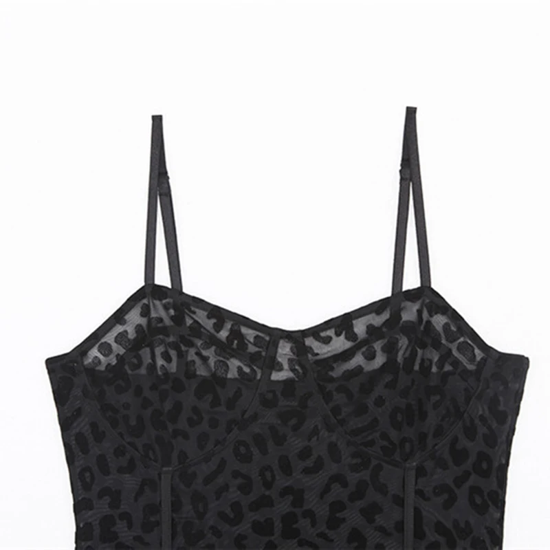 

Nightclub Sexy Lace Mesh See-through Sling Open Back Leopard Print Jumpsuit