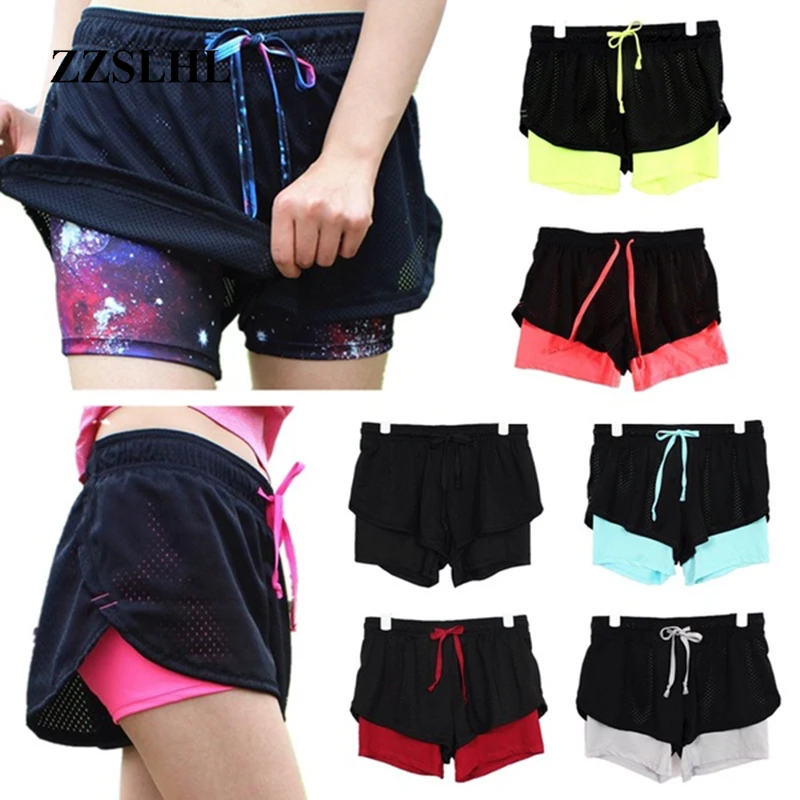 

2 in 1 Women's Tennis Running Yoga Sport Shorts Double Layer Anti Emptied Waistband Short Pants Quick-dry For Gym Fitness S-XXL