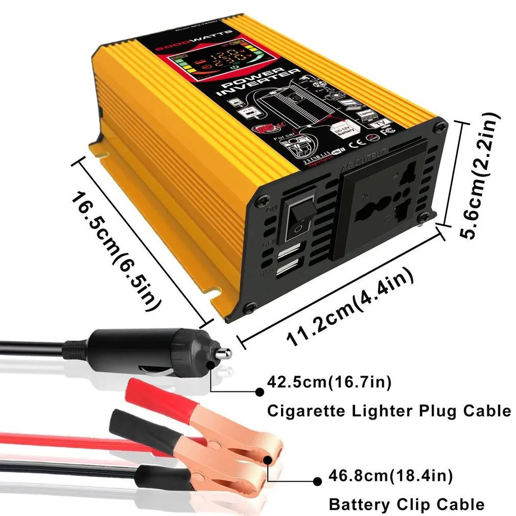 

6000W 12V to 220V/110V Smart Display Car Power Inverter Converter Adapter Dual USB Voltage Transformer Modified Sine Wave