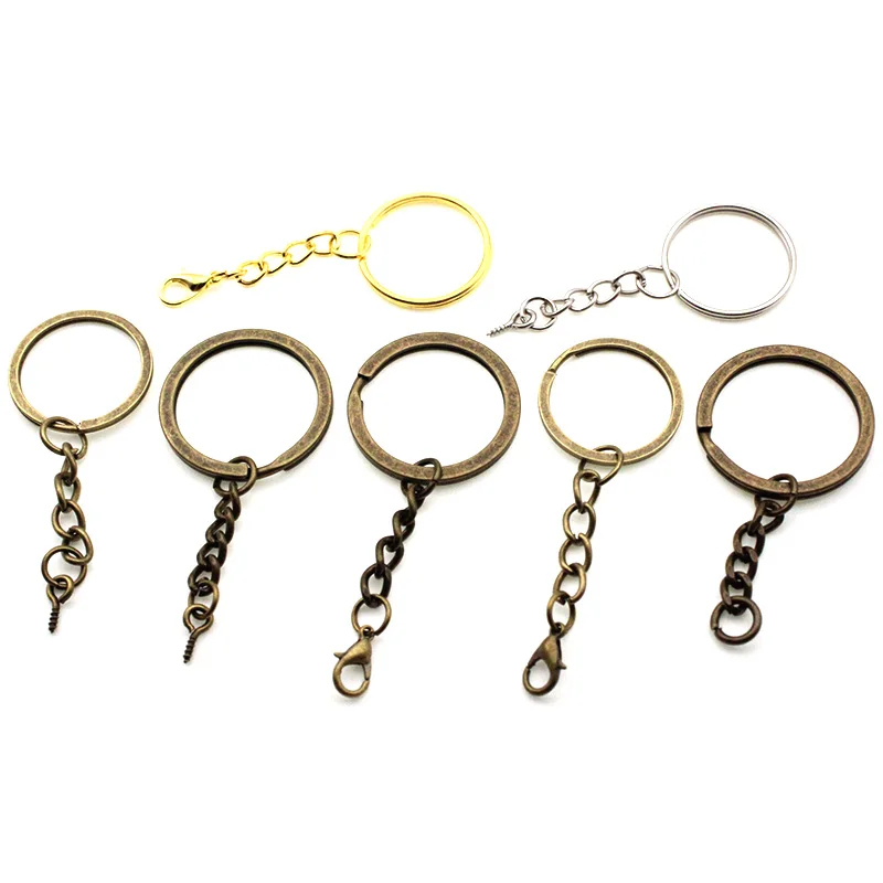 

10pcs/lot 25 30mm DIY Key Chains Gold Bronze Color Keyring Keychain Short Chain Split Ring Key Rings jewelry Finding Accessories