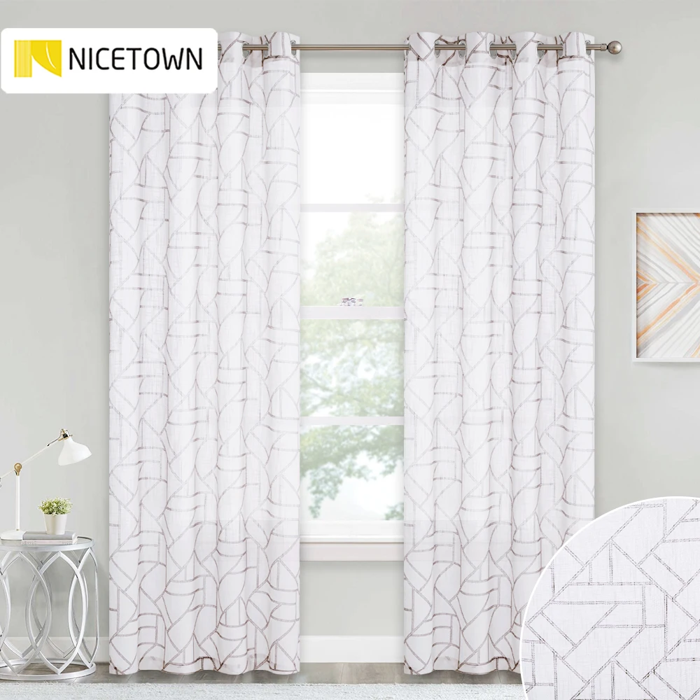 

NICETOWN 1PC Sheer Translucent Curtains Voile Panels Stripe Gradient Grommet Top Casual Decorative Items Living Room