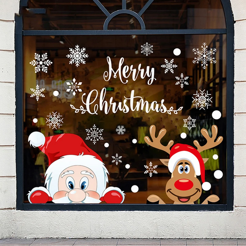

Merry Christmas Santa Elk Christmas Film For Home Christmas Decoration New Year Santa Claus Elk Glass Sticker Window Home