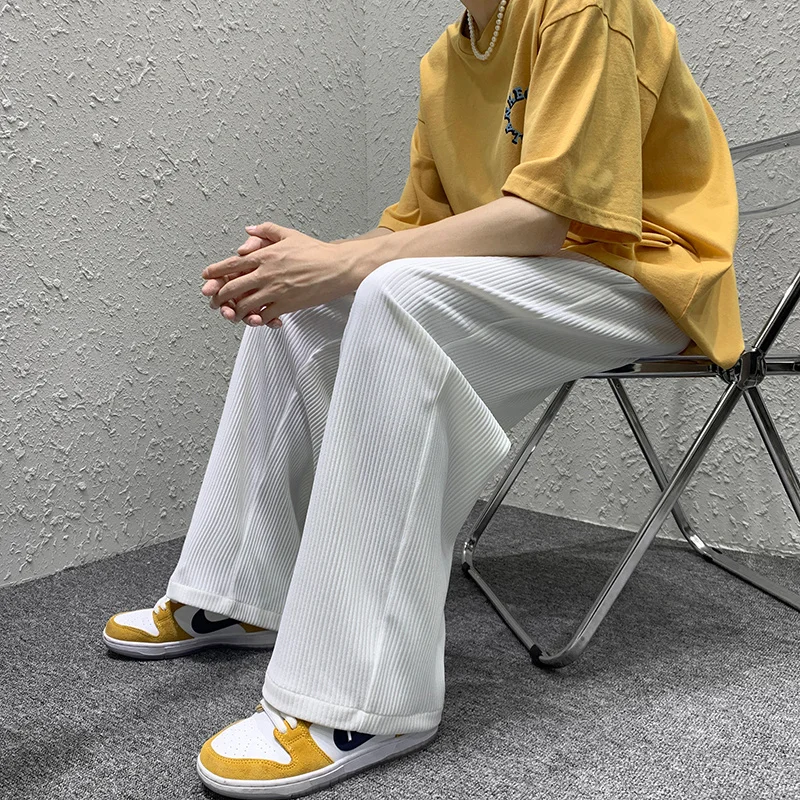 

Black/white/blue Pleated Pants Men's Fashion Casual Wide-leg Pants Men Japanese Streetwear Loose Ice Silk Pants Mens Trousers