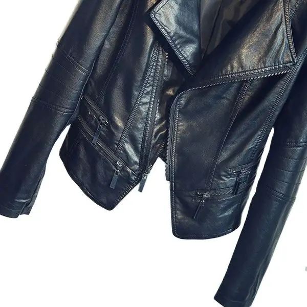 ZWTY Brand Spring Autumn Ladies Motorcycle Leather Jackets  Women Turn-down Collar Zipper Slim Black Moto & Biker Jacket