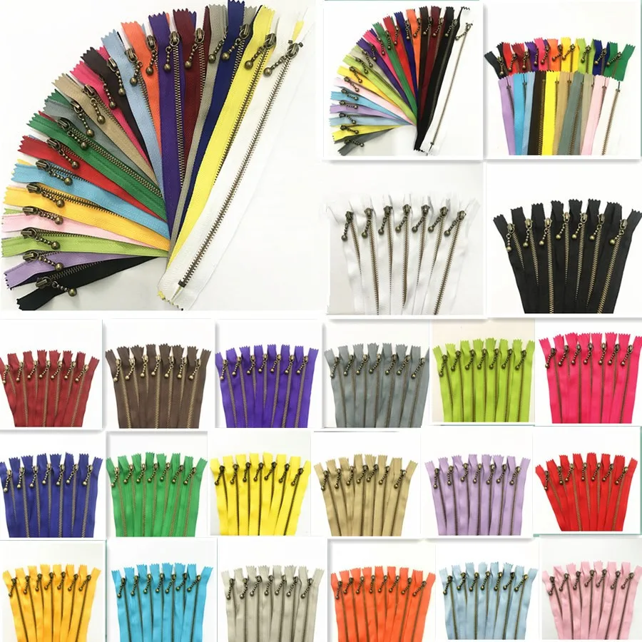 

2pcs Closed End 3# (20-50cm) 8-20inch Round Bead Modeling Copper Zipper Metal Bulk Zipper for Sewing