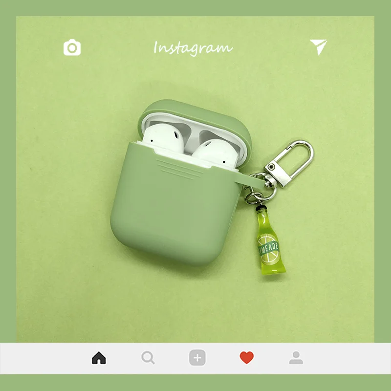 Light Green2 Чехол для AirPods, милые пивные кожухи головных телефонов для Apple Airpods 1 2 Силиконовые bluetooth-наушники, защитный чехол, кольцо для ключей для вина - Цвет: Light Green2