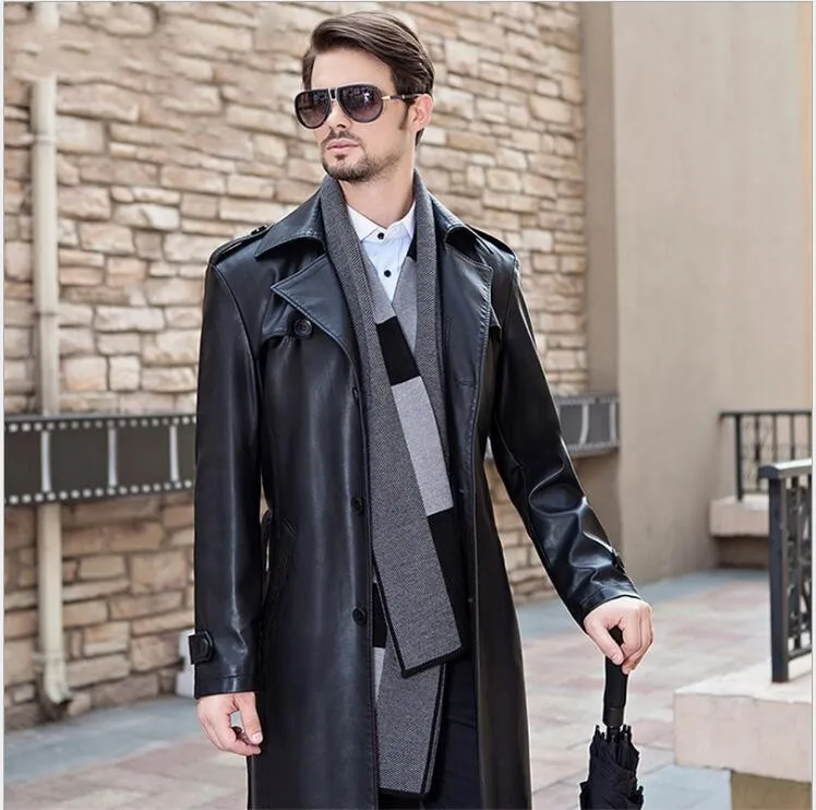 Мужская длинная куртка из овечьей кожи с воротником-стойкой | одежда