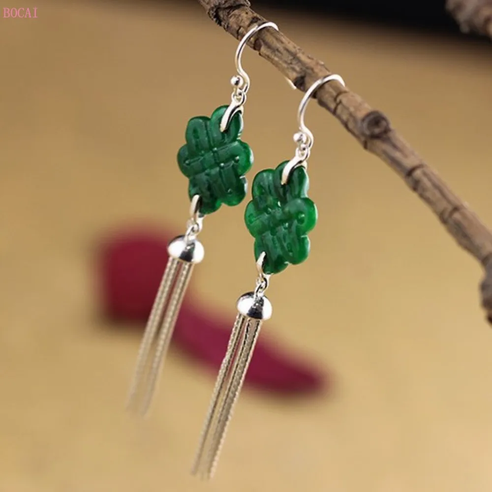 

S925 Sterling Silver Ear Drop For Women 2020 New Fashion Jewelry Atmosphere Chinese Knot Ethnic Style Tassel Thai Silver Earring