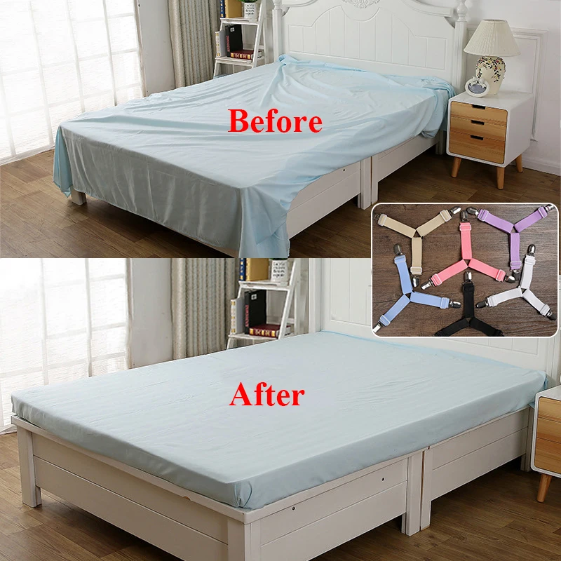 

4pcs/set Elastic Bed Sheet Grippers Clip Belt Fastener Mattress Elastic Non-slip Belt Clips Home Textiles Gadget Blanket Gripper