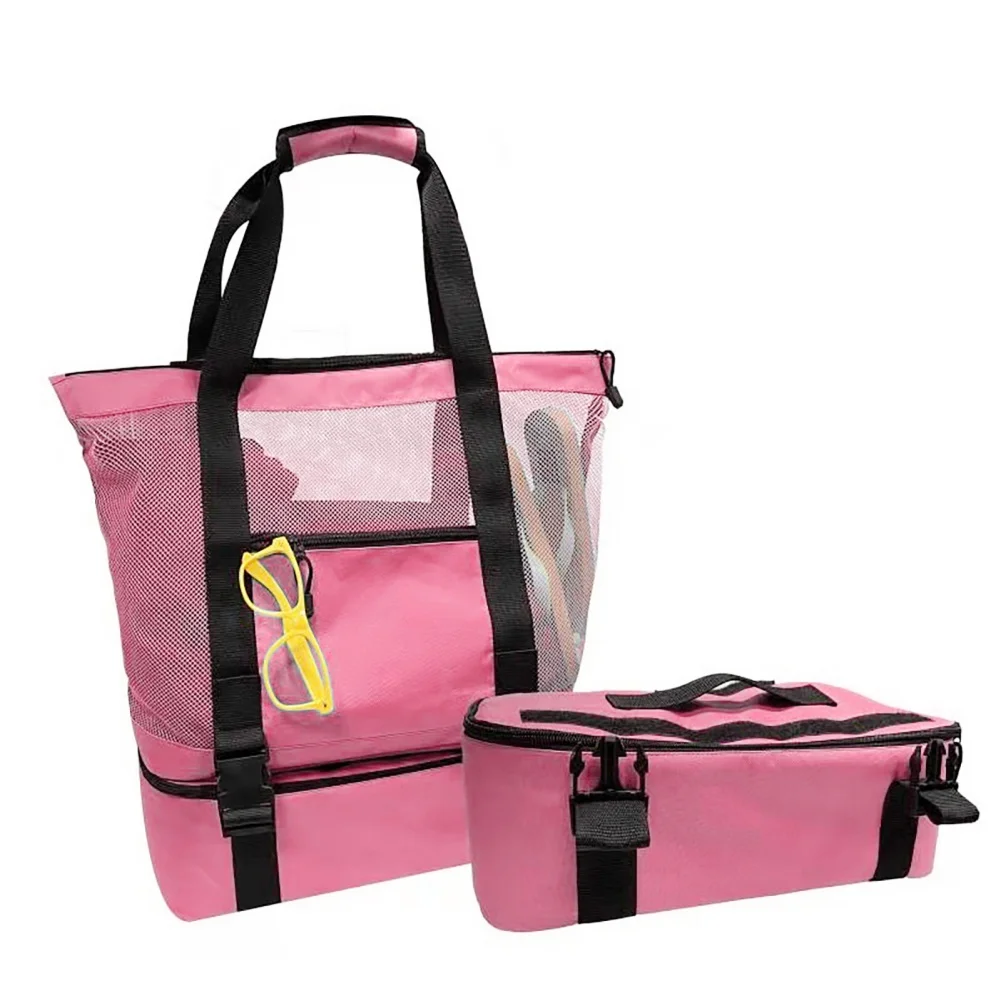 

Outdoor Mesh Storage Bag Large Capacity Camping Cooler Packing Organizer Square Picnic Bag Detachable Beach Tote Bag Durable