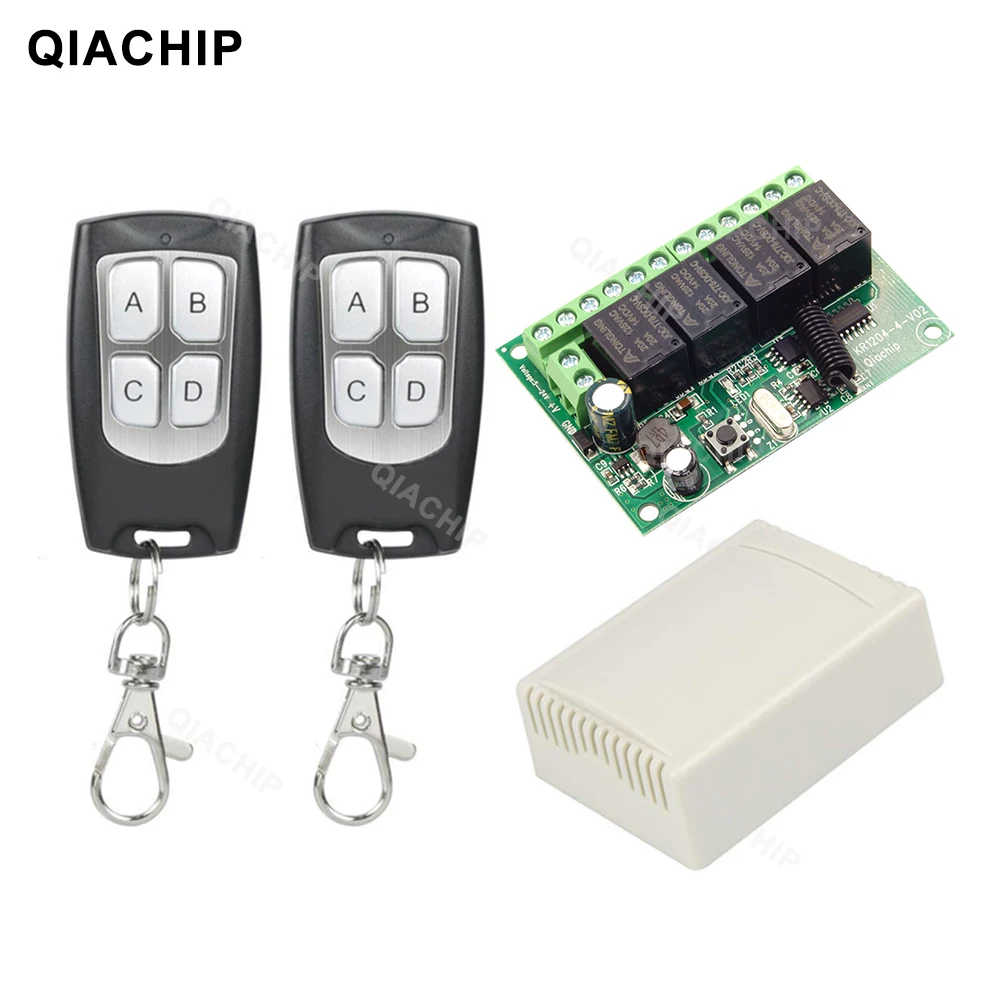 

433Mhz Wireless Remote Switch 4CH Relay Module Receiver and Remote Controls DC 12V 24V 10A EV1527 RF Transmitter qiachip