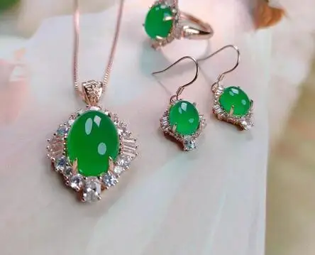 Серьги из серебра 925 пробы с зеленым и розовым агатом Нефритовая серьга комплект