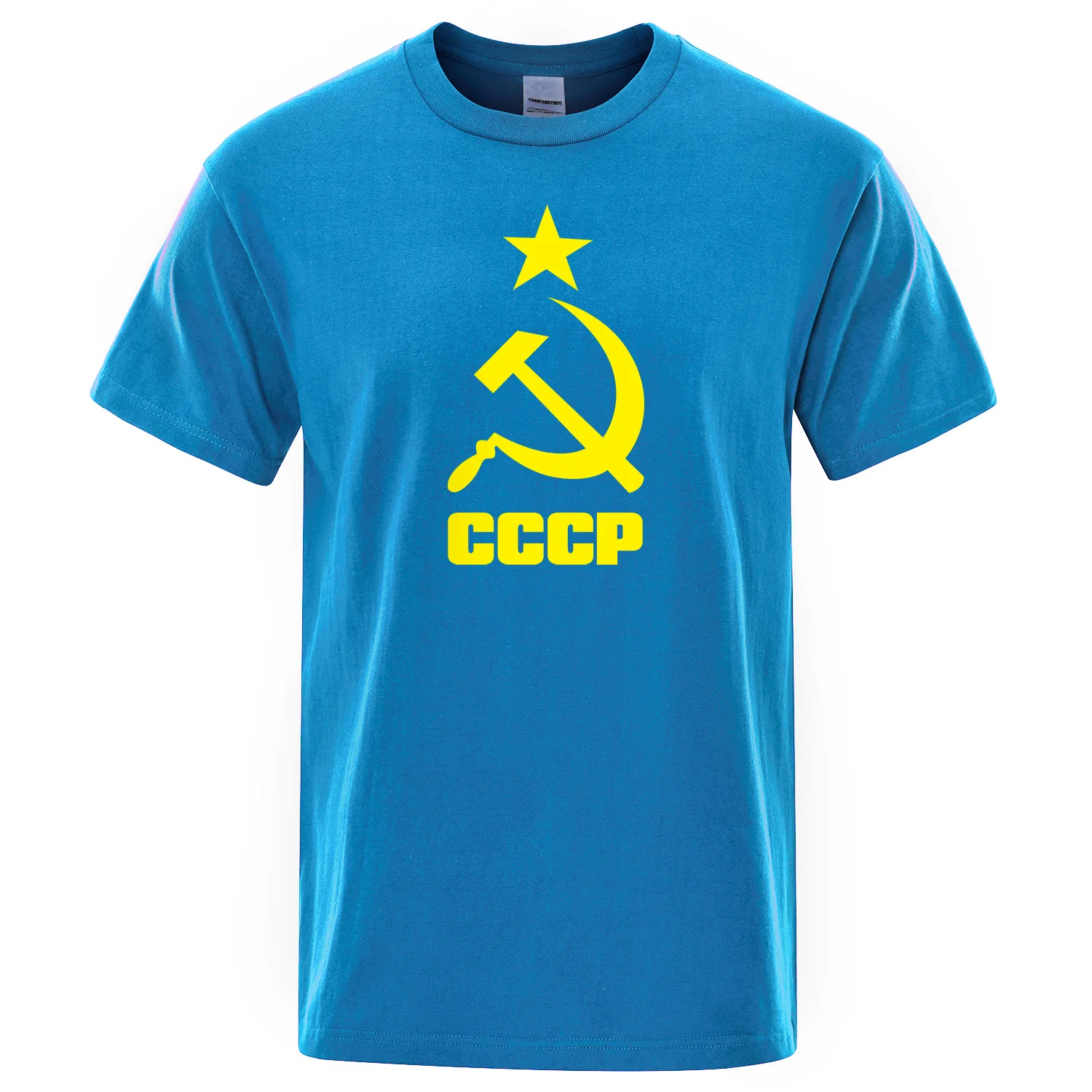 Мужская футболка, лето, CCCP, русские футболки для мужчин, для СССР, Советского Союза, Мужская футболка с коротким рукавом, футболки для мужчин, футболки из хлопка с круглым вырезом - Цвет: light blue 6