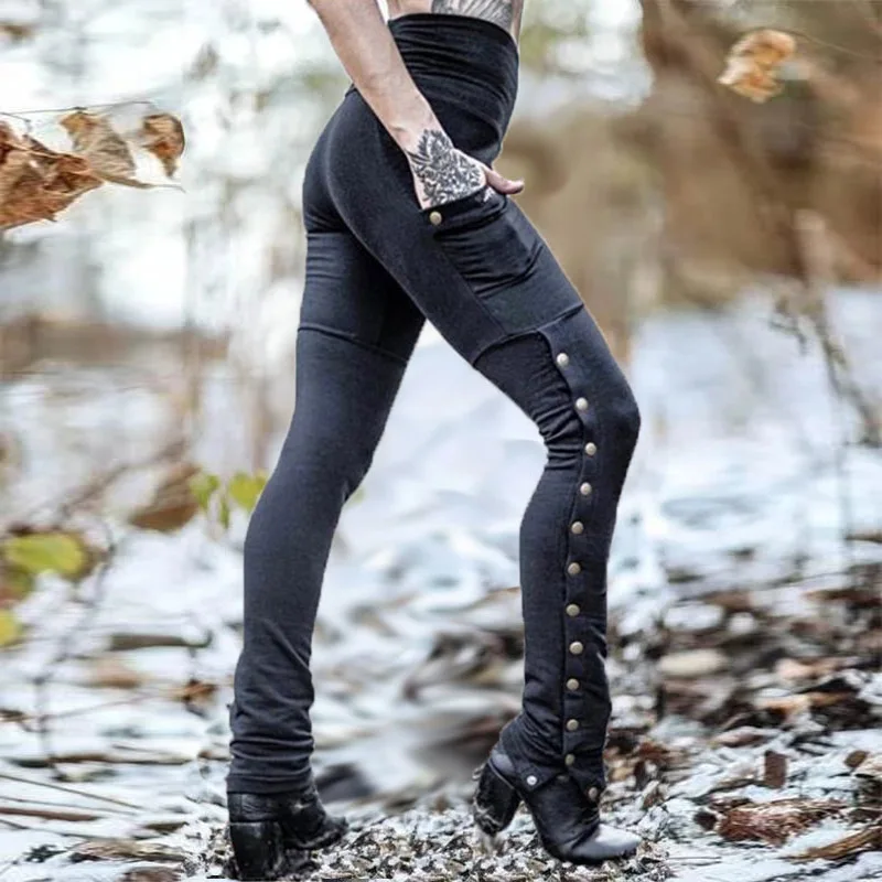 

Guyi women's solid color metal decorative high waist casual pants