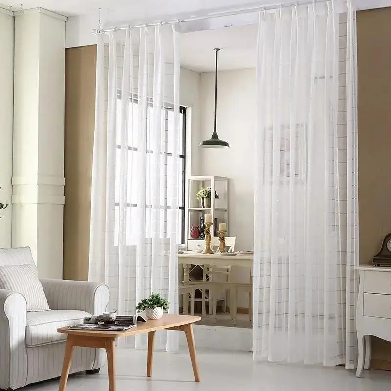 

Modern curtain white tulle stripe kitchen bedroom living room decoration high quality finished tulle curtain can be customized