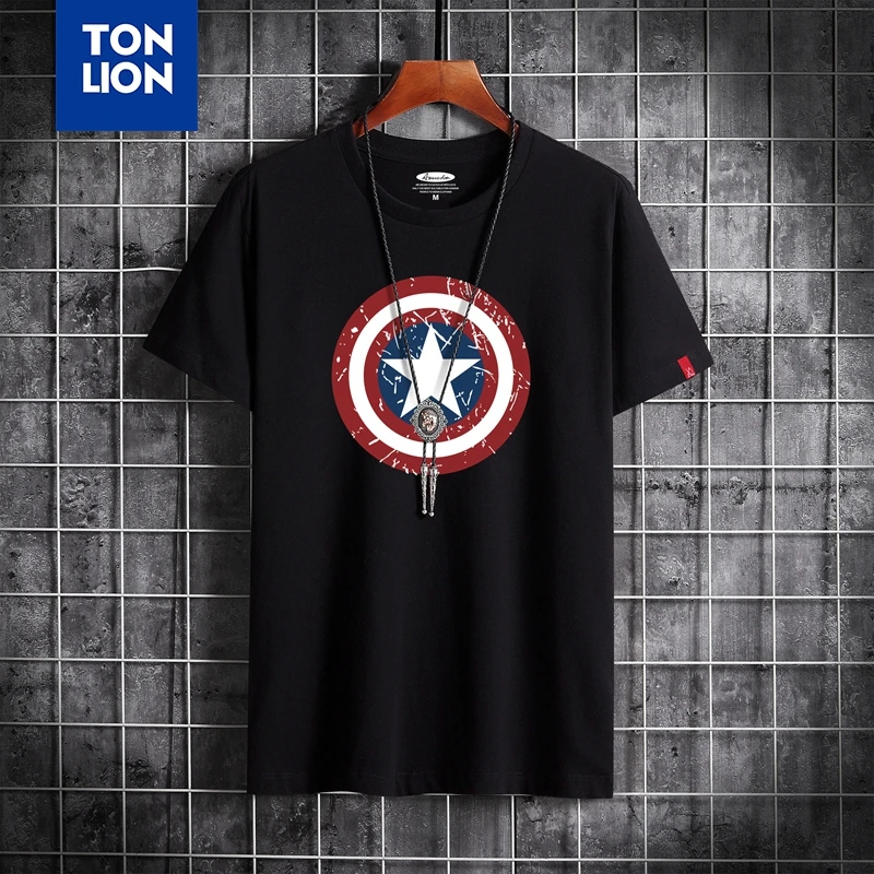 Для мужчин высокое качество футболки с круглой принтом пятиконечной звезды 100%