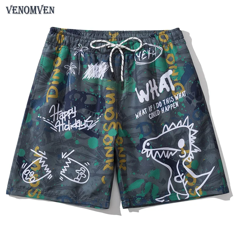 

Harajuku retro graffiti hand-painted dinosaur Hawaiian beach shorts men's super surf seaside quick-drying swimming trunks fashio