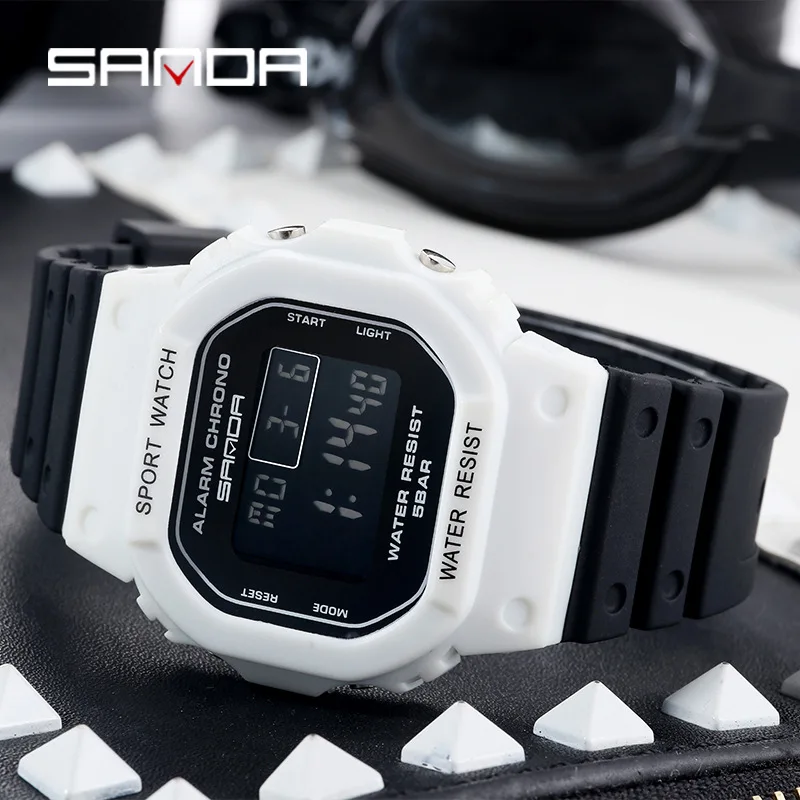 Спортивные квадратные многофункциональные электронные часы Sanda для мужчин и