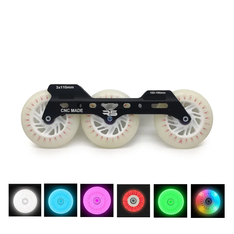 R5 3X110mm + 110mm LED Flash Wheel 150mm 165mm 195mm Mount Hole Inline Speed Skates Base 90A 3 Wheels White Blue Red Green Pink