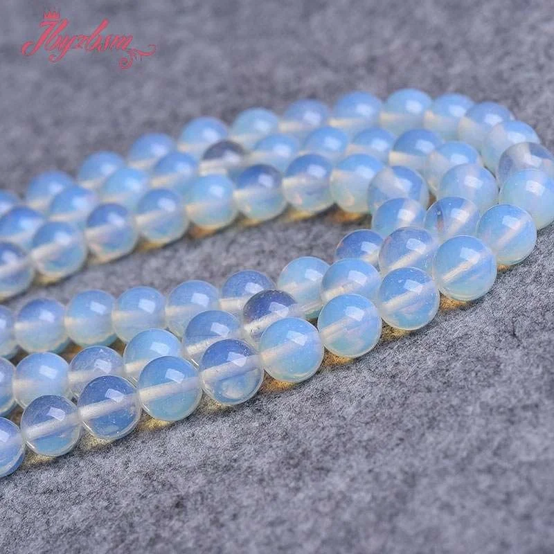 Гладкие Круглые Бусины 4 6 8 10 12 мм шарики из белого опала каменные бусины для