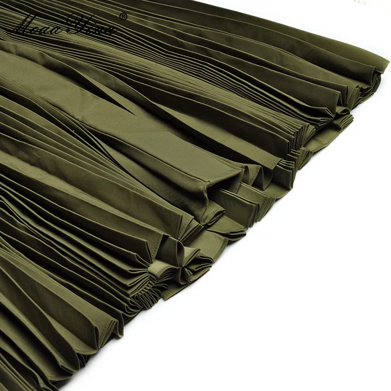 

MoaaYina 2021 Designer Runway Summer Dress Women's Turn-down Collar Single-breasted Fashion Pleated Long Party Dress Vestidos