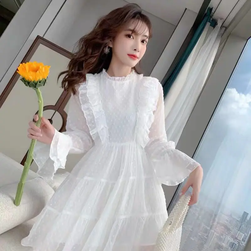 

Elegant Fairy Dress Women Long Sleeve Lace Chiffon Designer Dress Casual French Korean Mini Dress Women's Clothing Autumn 2021