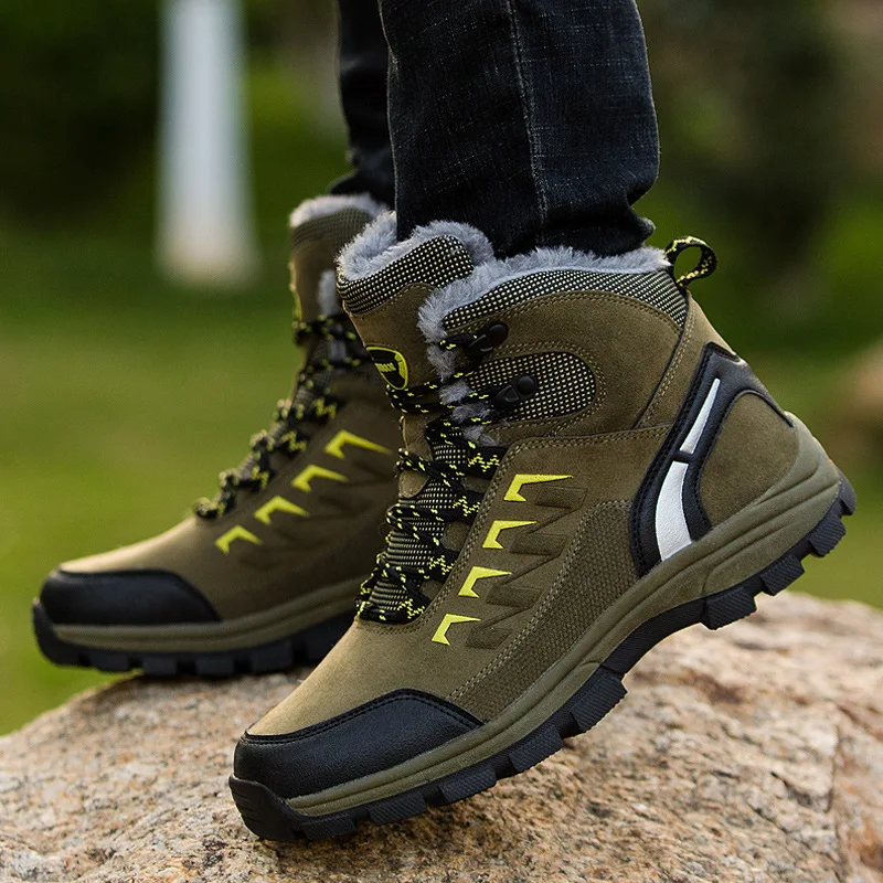 Мужские зимние Бархатные ботинки до щиколотки Нескользящие для походов