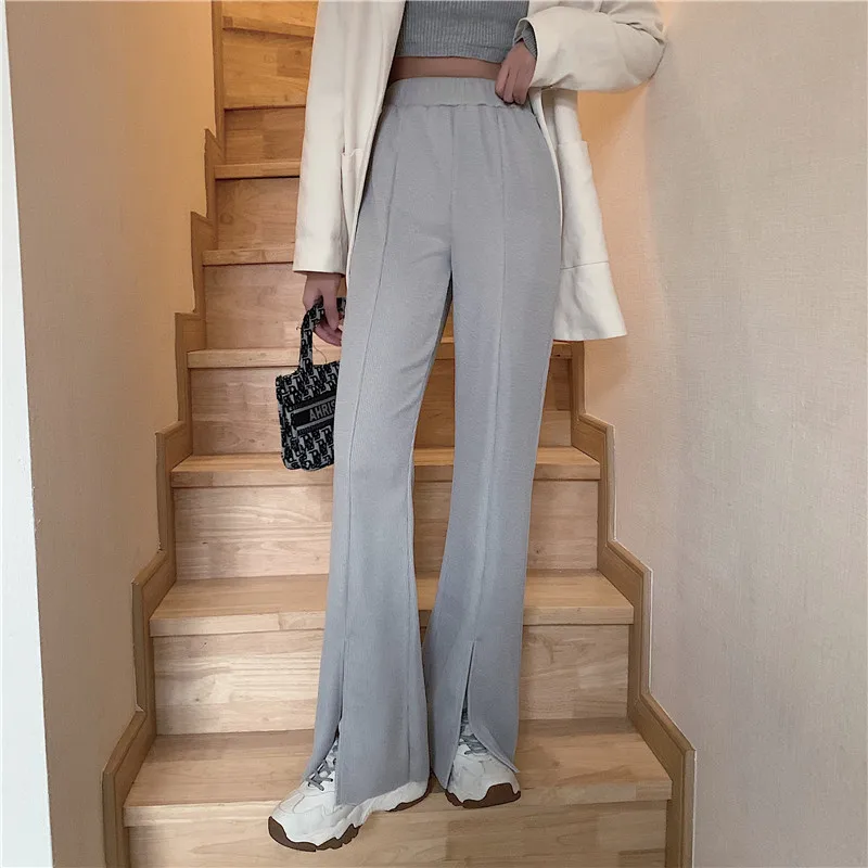 

Женские модные брюки, новинка 2021, осенне-зимние повседневные брюки, женские свободные брюки с широкими штанинами, тонкие прямые брюки в Корейском стиле с прорезями