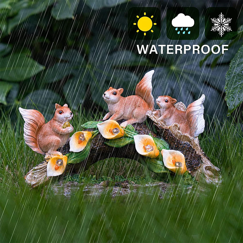 

Waterproof Resin Patio Outdoor Art Gift Solar Statue With Lights Housewarming Lawn Yard Thanksgiving Garden Squirrel Figurines