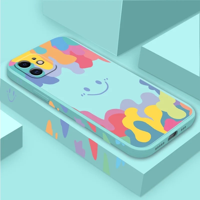 

Watercolor Smiley Soft TPU Phone Case for iPhone 11 12 Mini Pro Max XR XS X 8 7 Plus 6S SE 2020 Full Lens Protection Back Cover