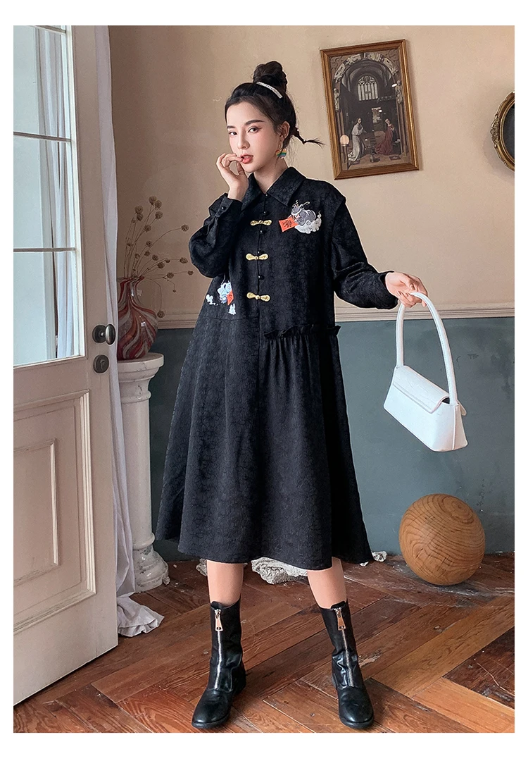 Chinese Dress Black Qipao Dresses Stand Collar Cheongsam Dress Traditional Retro Chinese Style Cheongsams Modern Qipao