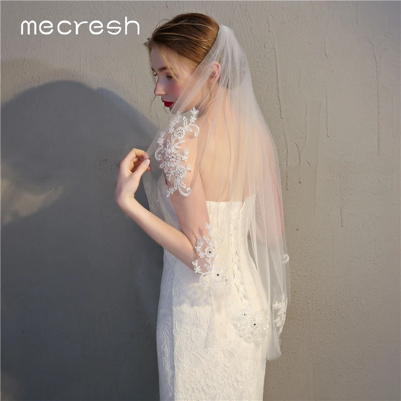Короткая свадебная фата Mecresh с гребнем свадебные аксессуары красивая белая и