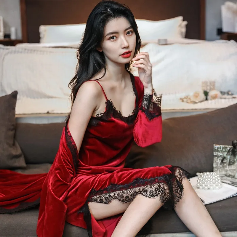 Бархатный бархатный костюм из 2 предметов для осени и зимы сексуальное домашнее