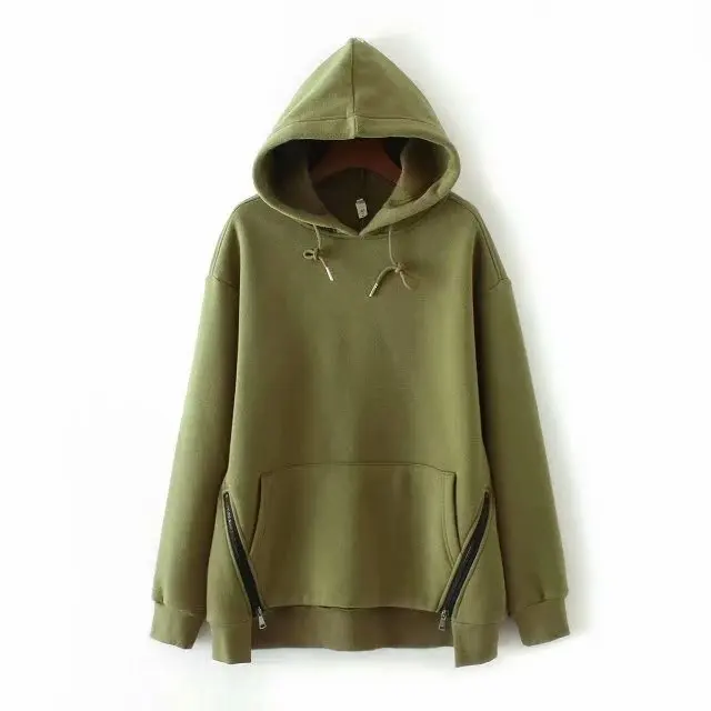 

Spring Winter Women's Hooded Plus Fleece Pockets Thick Warm Zipper Sweater Front Short Back Long Irregular Tops