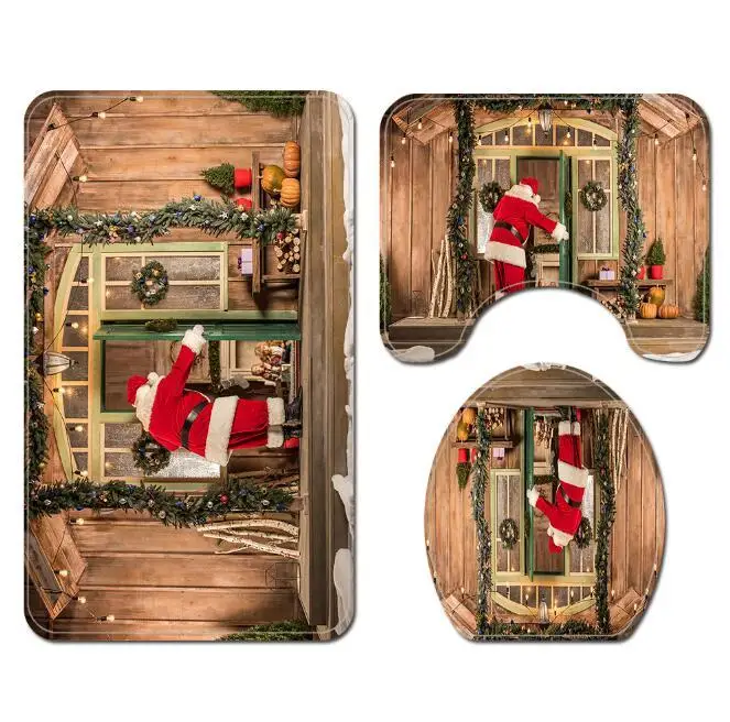 

3 шт./компл. декоративный ковер с рождественским принтом Санта-Клауса 45*75 см напольный чехол для ванной комнаты