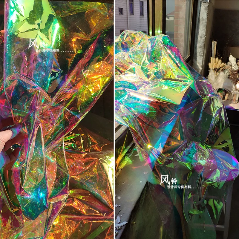 

0.2mm Rainbow TPU Fabric Golden Reflective PVC Waterproof DIY Background Decor Raincoat Bag Plastic Clothes Designer Fabric