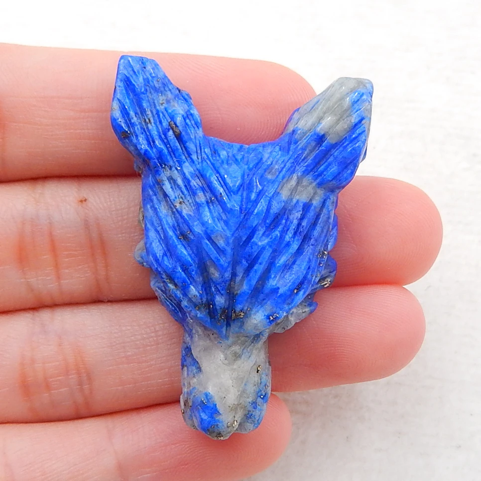 

Carved Wolf head Lapis Lazuli Gemstone Pendant Bead 40x27x12mm14.4g