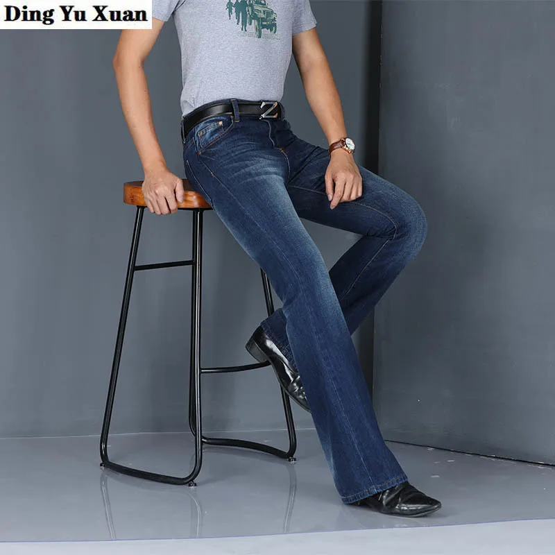 Mens Vintage Slim Fit cotton Denim Flare Pants Business Casual Classic Boot Cut Jeans for Men Blue Straight Leg Flared Jeans Men