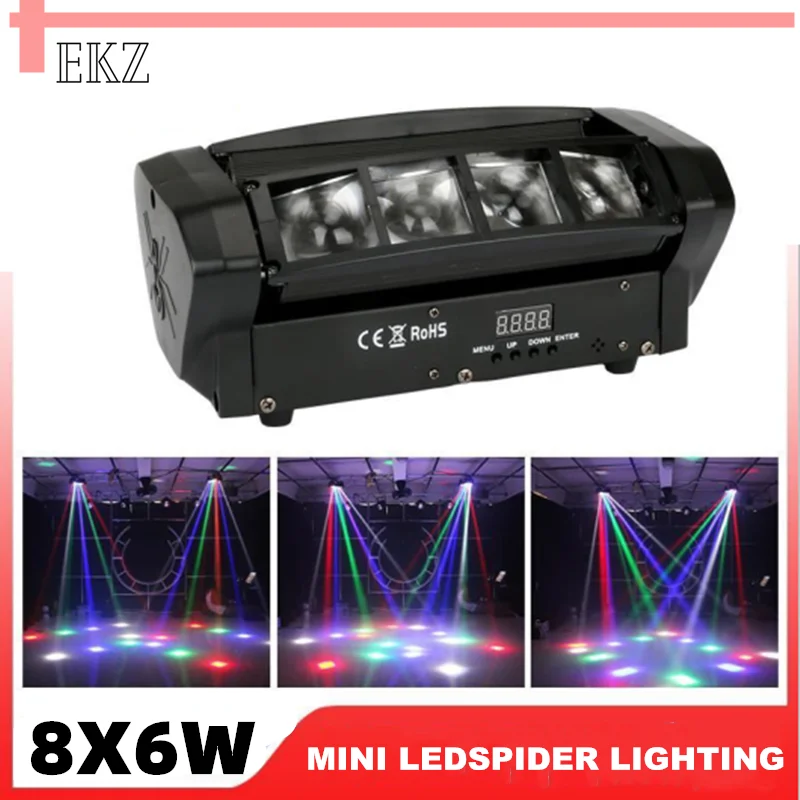 New Mini LED Beam 8x6W RGBW Spider Moving Head Lighting   Caron Socket DMX Dj Stage Effect Equipment KTV Concert  Disco Party