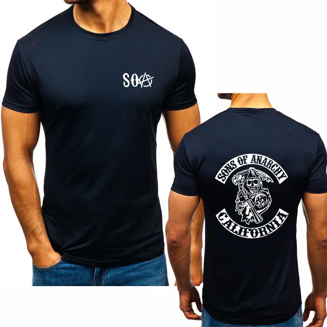 Летняя мужская футболка с коротким рукавом SOA Sons of anarchy Хлопковая принтом черепа