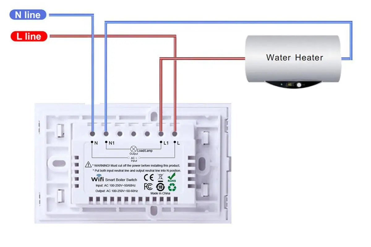 

MOL US white WiFi Boiler Water Heater Switch touch wall switch 4400W for bathroom Tuya Smart Life Smart Home Google Home Alexa