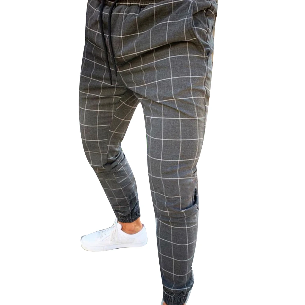 Pantalon chandal hombre Модные мужские эластичные повседневные узкие брюки в клетку с