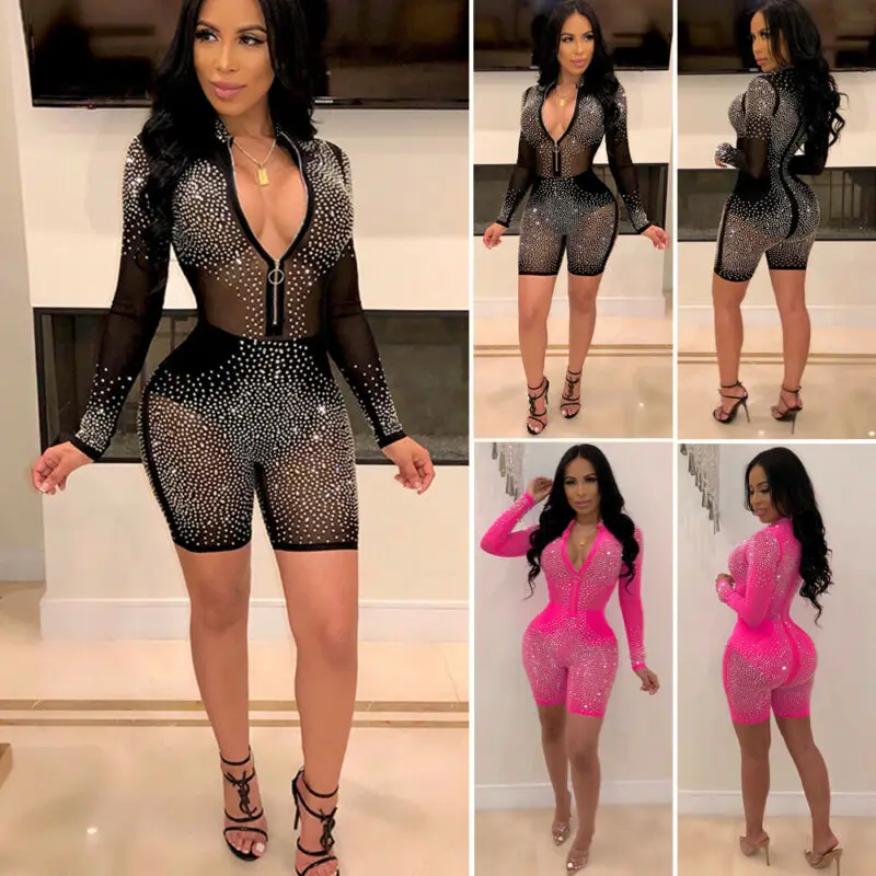 

New Women Playsuit Skinny Sexy Ladies Clubwear Summer Playsuit Bodycon Party Jumpsuit Romper Trousers Bodysuit