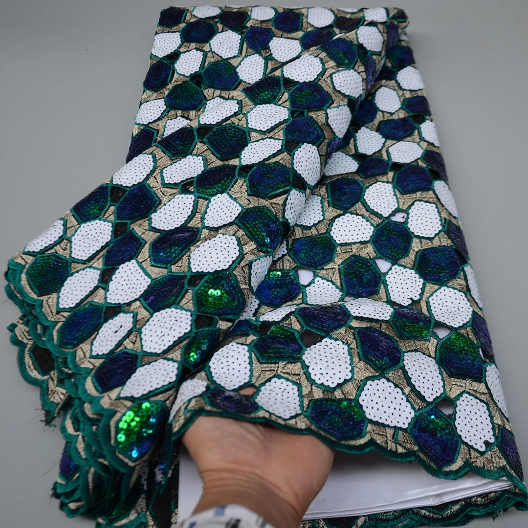 Tela de encaje con lentejuelas bordadas para vestido de fiesta, tejido africano de organza cortado a mano, color caf&eacute;, dorado, de alta calidad, 5 yardas por unidad, OP173-1