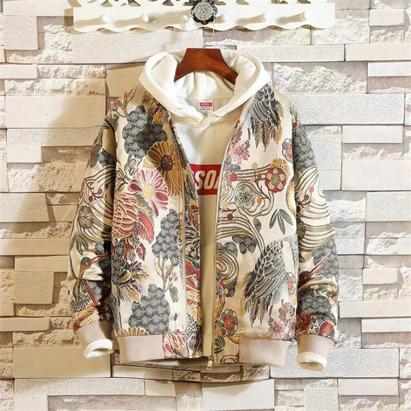 

Pop Nice Autumn Winter Fashion Plus Size 5XL print jacket men hip hop bomber jacket high street Japanese Embroidery male jacket