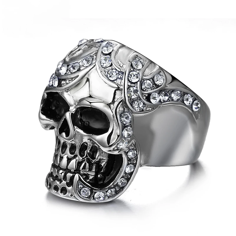 Серебряный кубический цирконий мужской череп, кольцо для панков Rock Jewerly