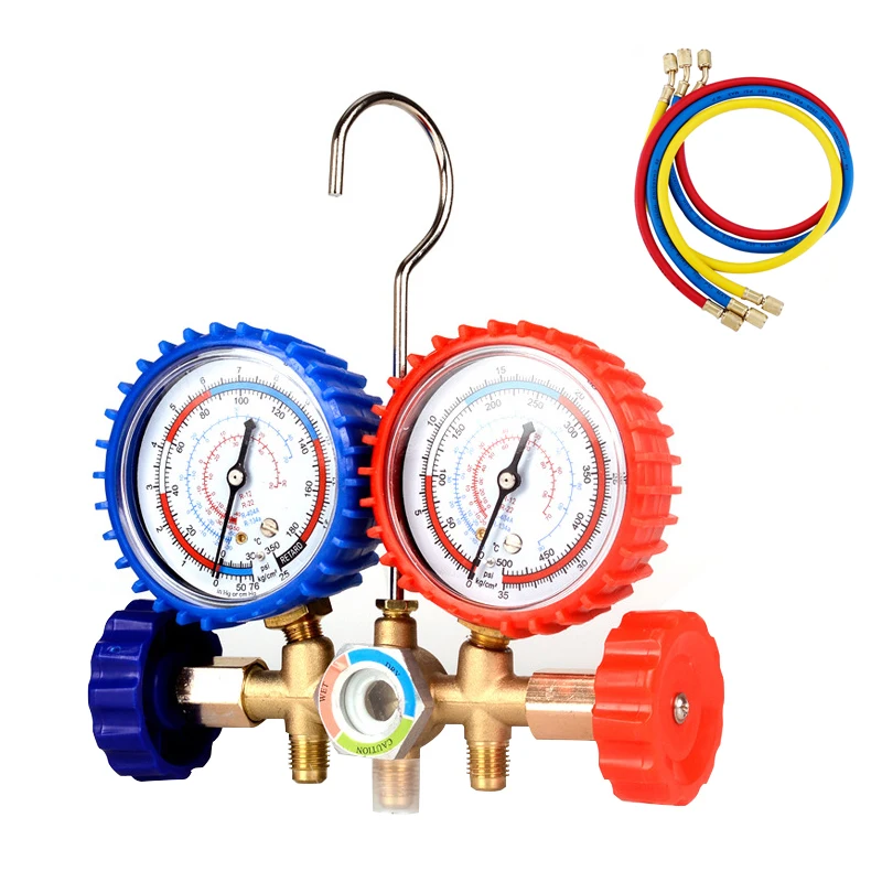 

Pressure Refrigerant Manifold Gauge Set for Air Condition Refrigeration Refrigerant Air Conditioning Tools with Hoses Hook