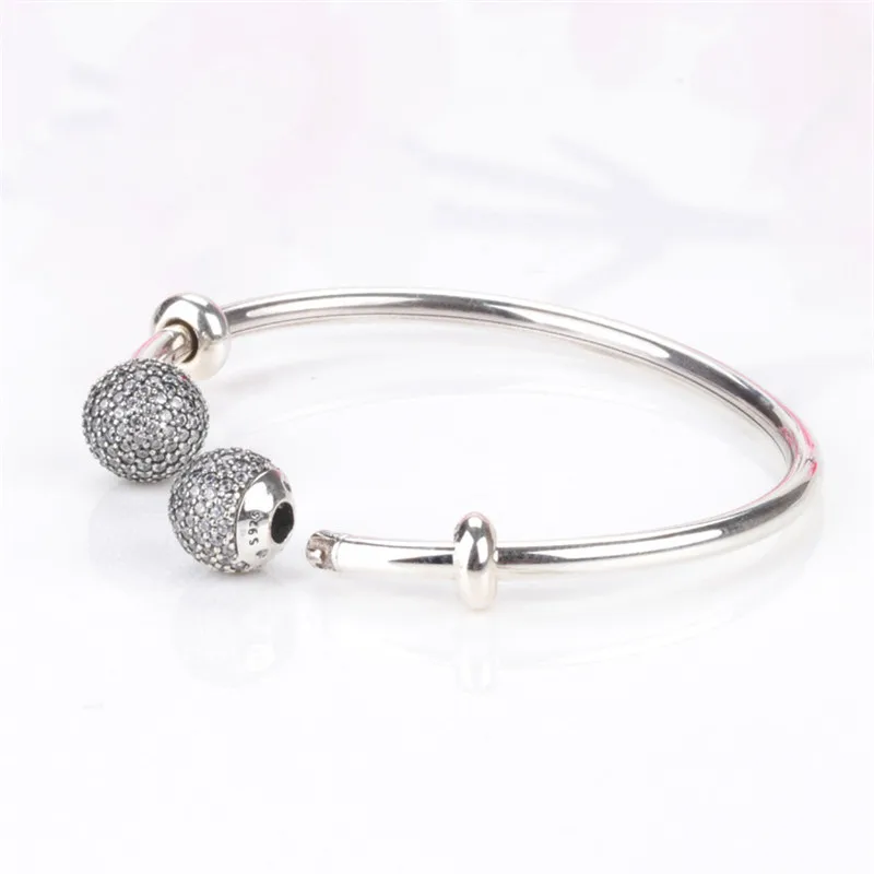 

TIF PAN 925 Sterling Silver Bracelet, Classic Temperament LOGO with Zircon Open Round Bracelet, ladies Jewelry